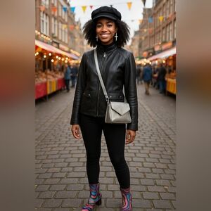 Vintage Y2K Leather Black Retro Medium Chic Studded Moto Biker Rider